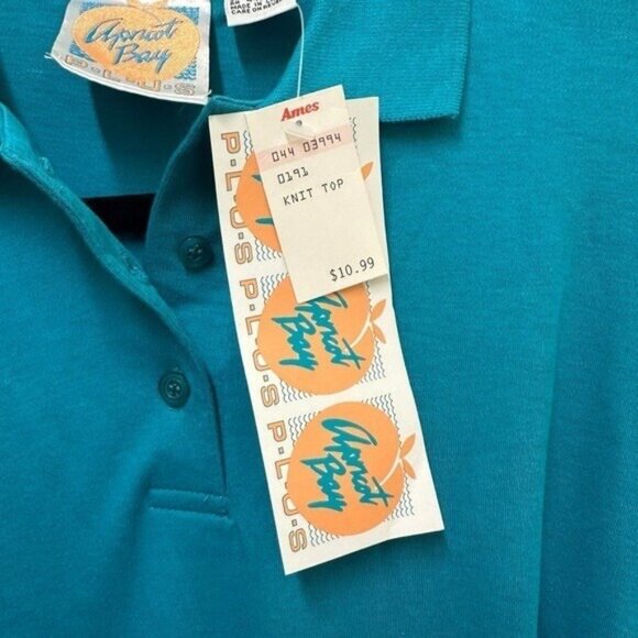 Apricot Bay Plus Women's 42 Vintage Polo Collared Shirt Aqua 80's Ames Tag NWT - Picture 4 of 6